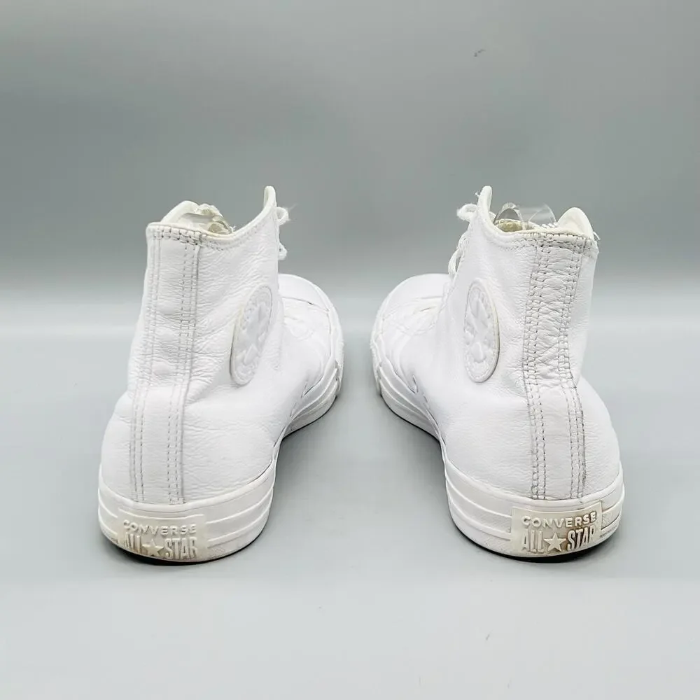 Converse Shoes Mens 9.5 White Leather Chuck Taylor All Star High Top Sneakers
